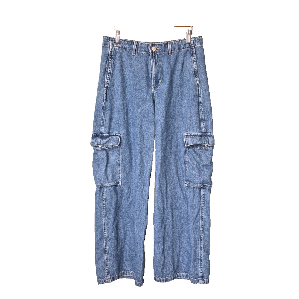 Levi’s Premium Baggy Cargo Jeans Size 28 Blue 90s Y2K Pants Pockets Zip Closure
